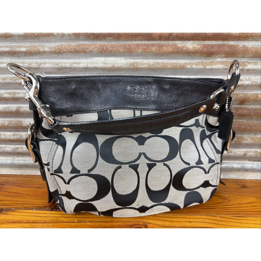 Coach Zoe Hobo Shoulder Bag Signature Jacquard Fabric Rare Excellent Vintage